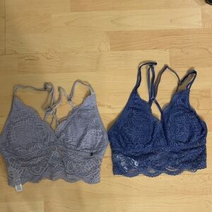 Lucky Brand Lace Bandeau Set in Blue and Gray